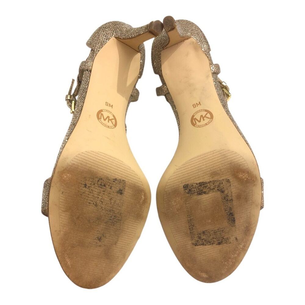 MICHAEL Michael Kors Simone Glitter Mesh Heeled Sandals Gold 9 EUC - Picture 10 of 13